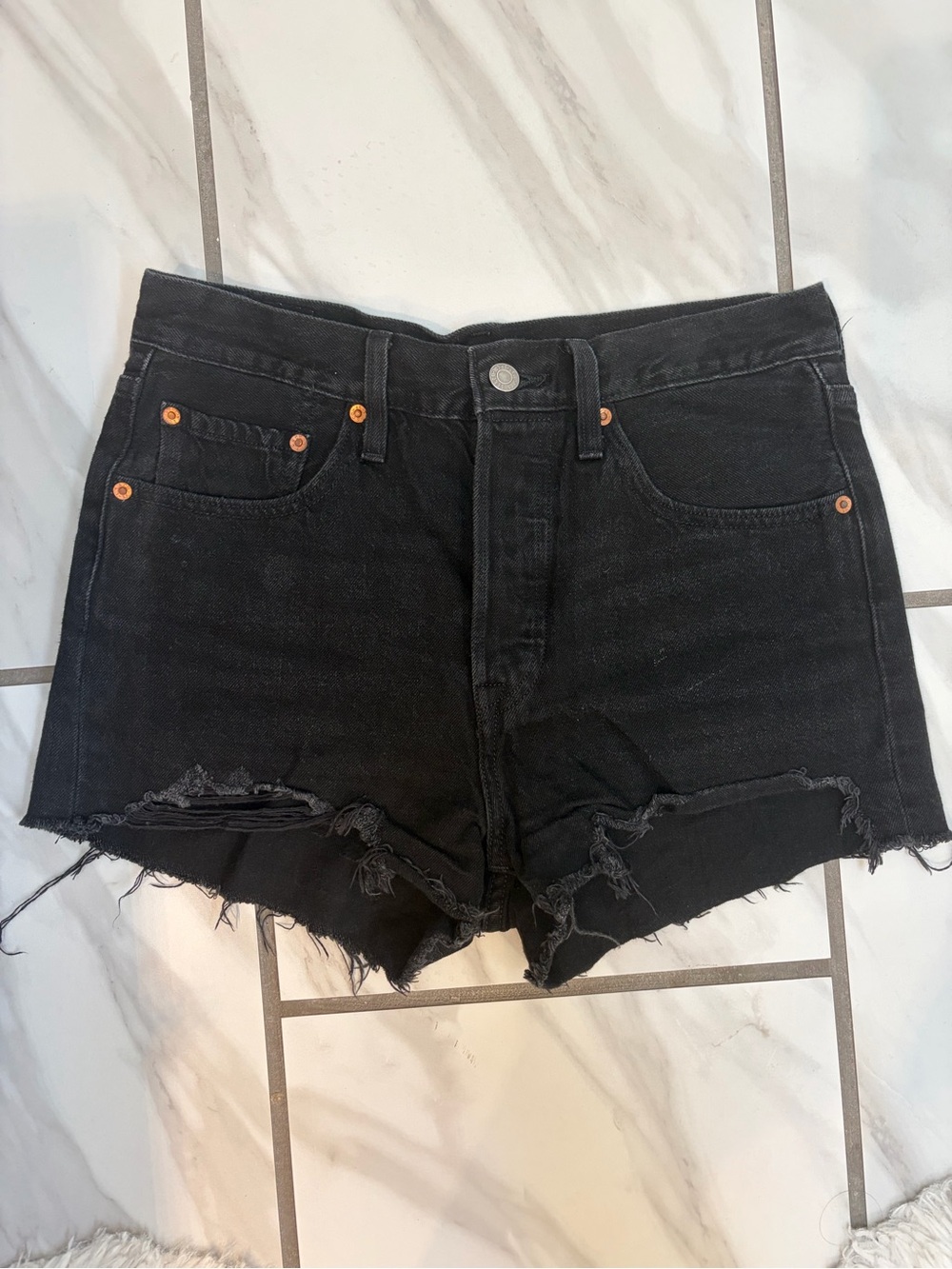 Levi's Black Distressed High-Rise Jean Shorts